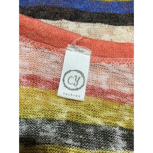 CY Fashions Oversized Striped Tie Front Top LG - Picture 5 of 6